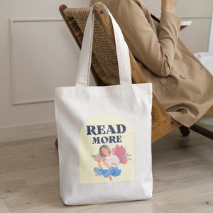 Recycled Canvas Tote, Shoulder Book Bag, "Read More."